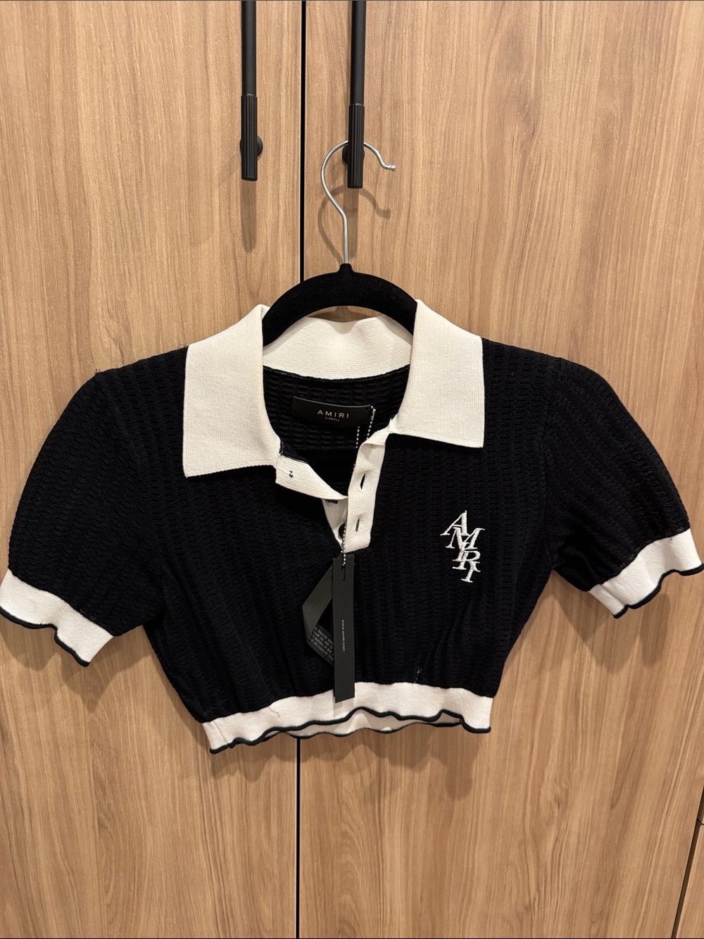 AMIRI Black and White Cropped Polo Top